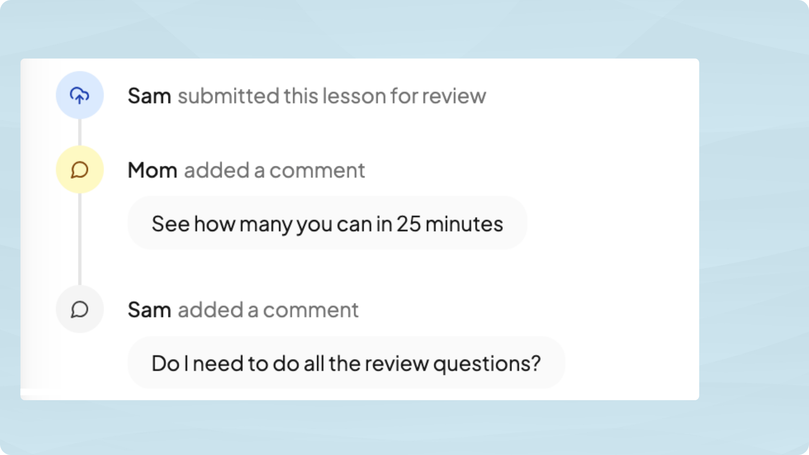 Lesson drawer with parent-student comments