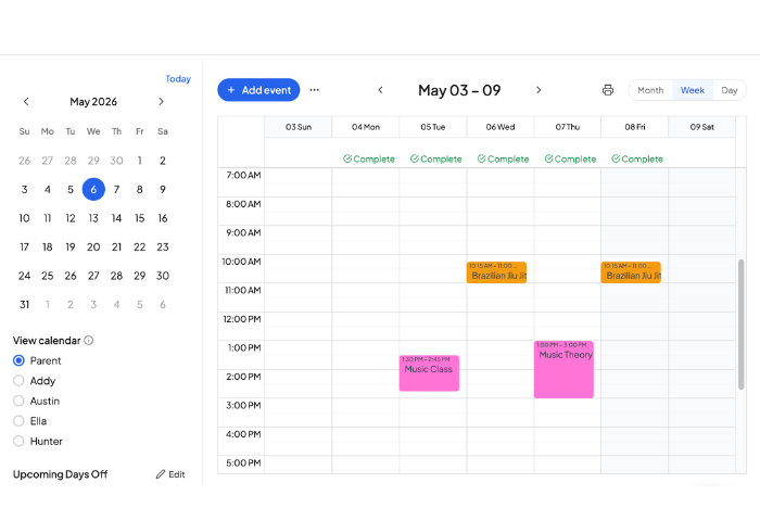 Monthly planner showing progress indicators