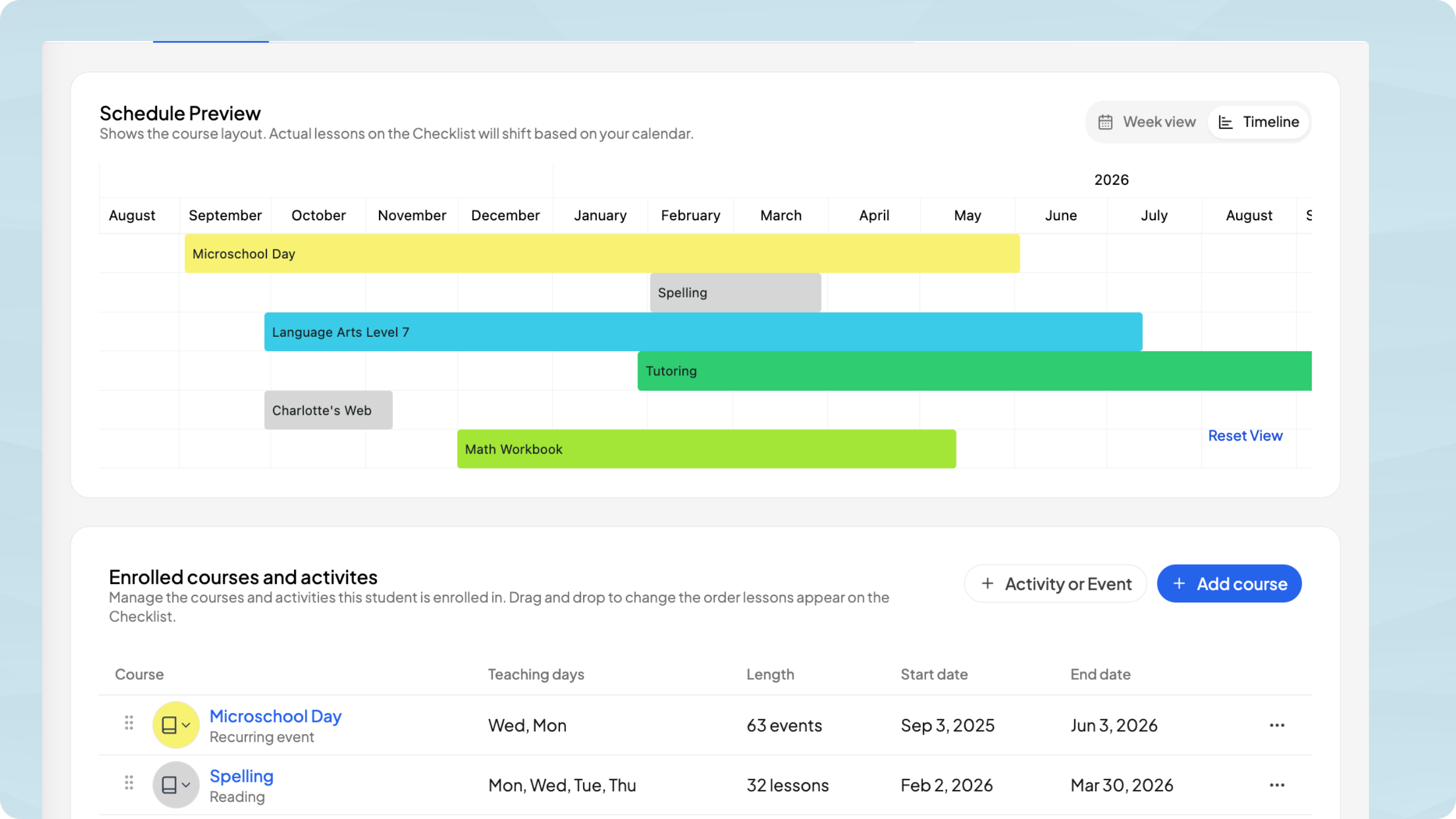 Course editor interface