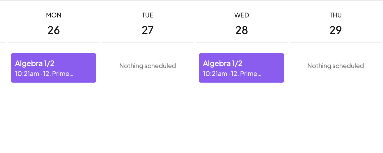 A weekly lesson appearing on several days of the checklist with a day checked off